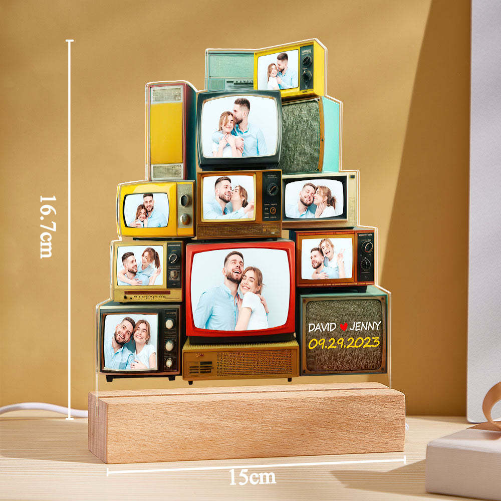 Custom Photo Lamp Vintage TV set Personalized Name and Date Light - photomoonlamp