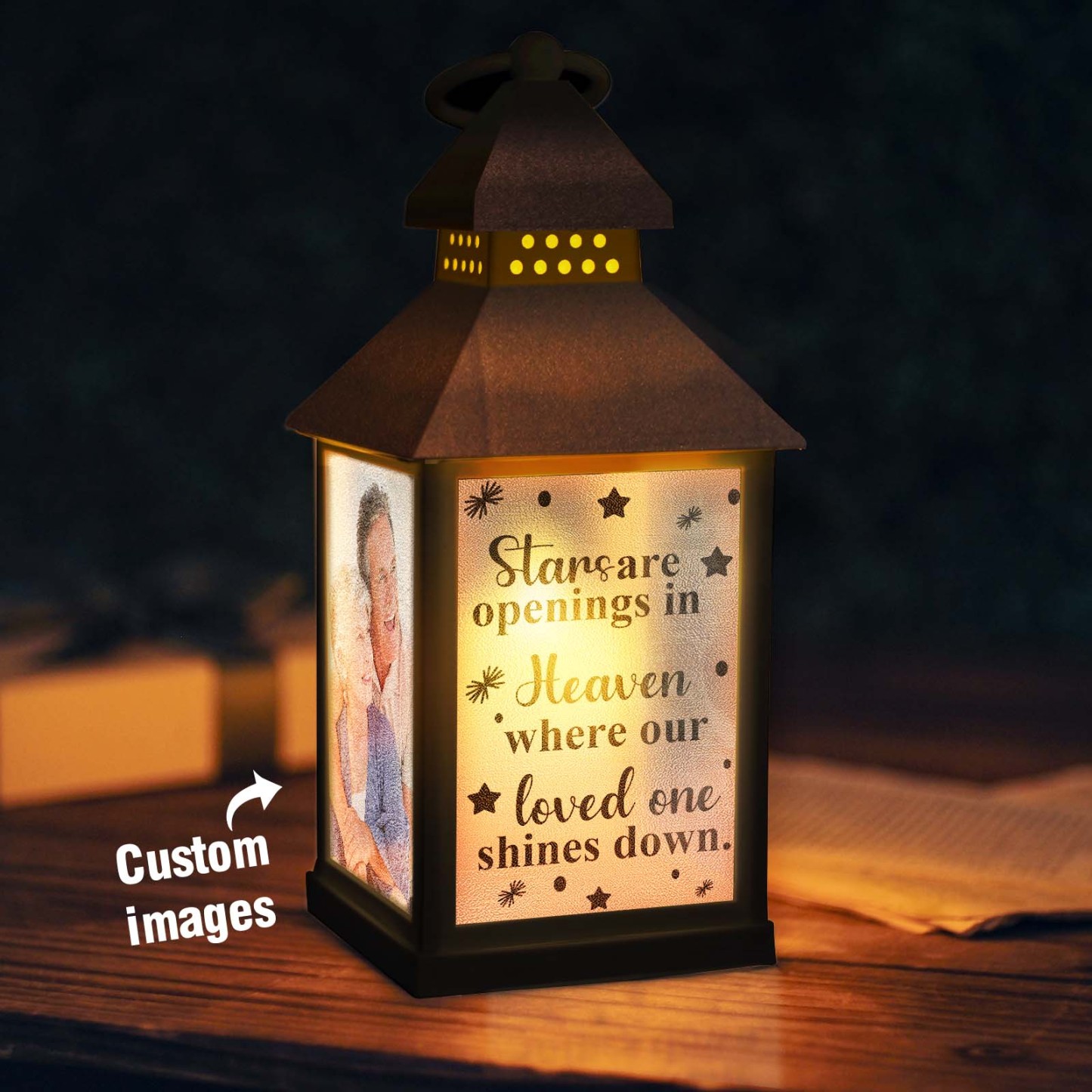 Personalized Memorial LED Light Lantern with Message and Photo Sympathy Bereavement Gifts for Family - photomoonlamp