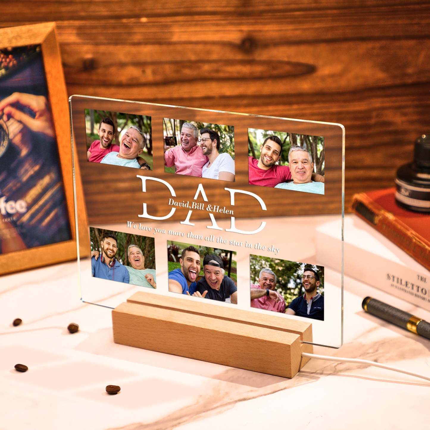 Custom Photo Night Lamp Personalized Acrylic LED Night Light with Text Father's Day Gifts For Him - photomoonlamp