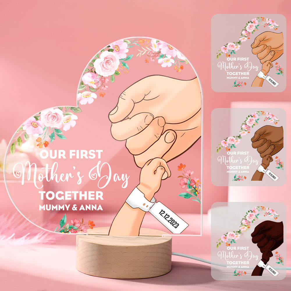 Custom Night Lamp Personalized Acrylic LED Night Light Mom and Baby Holding Hands Mother's Day Gifts - photomoonlamp