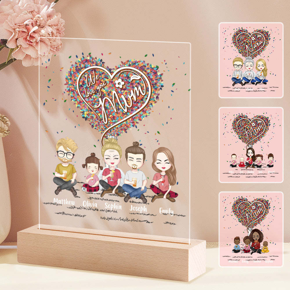 Custom Clip Art Personalized Mother and Kids Cartoon Plaque Lamp Mother's Day Gifts - photomoonlamp
