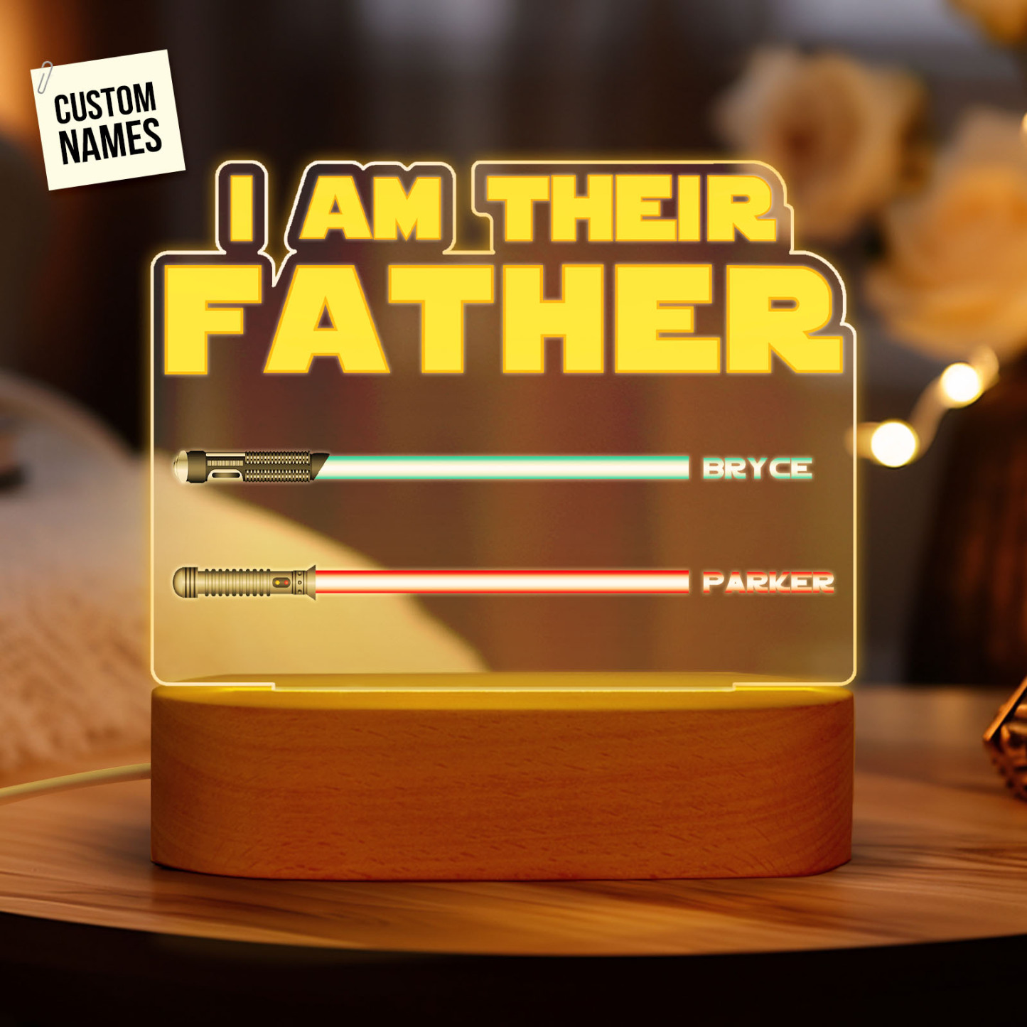 Father's Day Gifts I Am Their Father Personalized Lightsaber Night Light with Kids Names Custom Gifts for Dad - PhotoMoonLamp