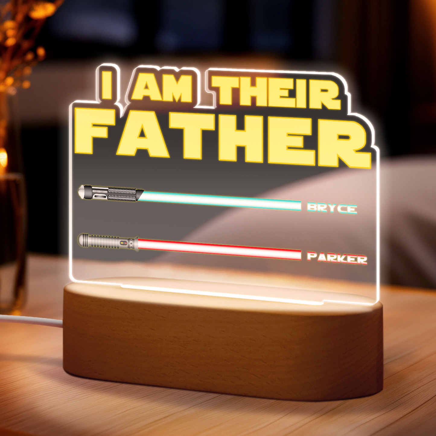 Father's Day Gifts I Am Their Father Personalized Lightsaber Night Light with Kids Names Custom Gifts for Dad - PhotoMoonLamp