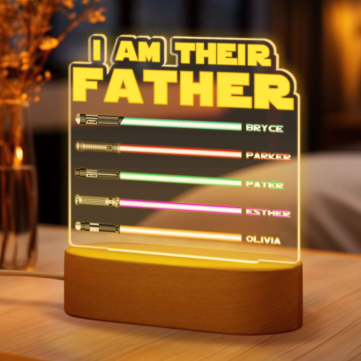 Father's Day Gifts I Am Their Father Personalized Lightsaber Night Light with Kids Names Custom Gifts for Dad - PhotoMoonLamp