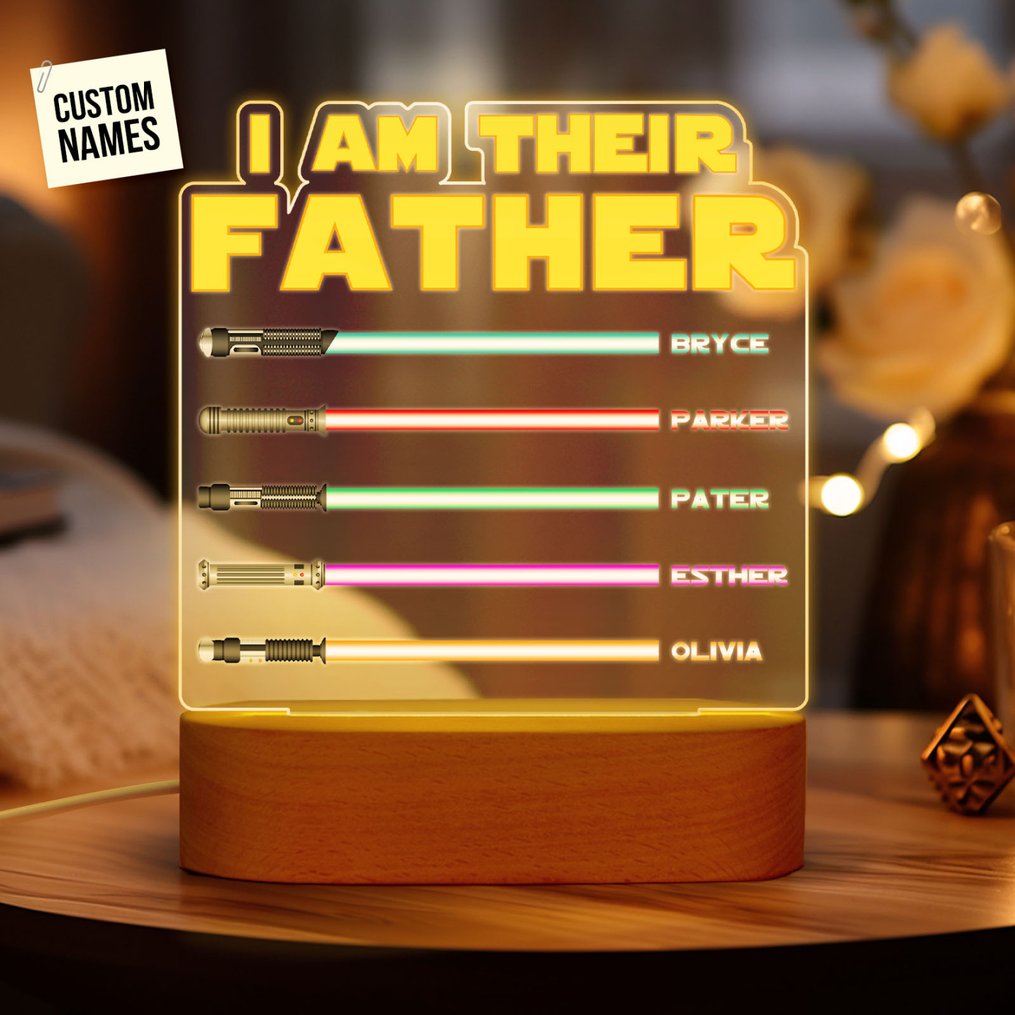 Father's Day Gifts I Am Their Father Personalized Lightsaber Night Light with Kids Names Custom Gifts for Dad - PhotoMoonLamp
