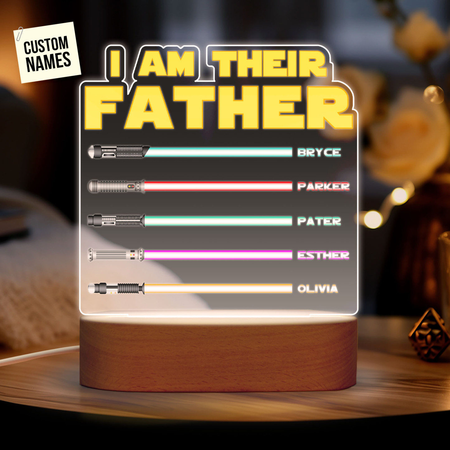 Father's Day Gifts I Am Their Father Personalized Lightsaber Night Light with Kids Names Custom Gifts for Dad - PhotoMoonLamp