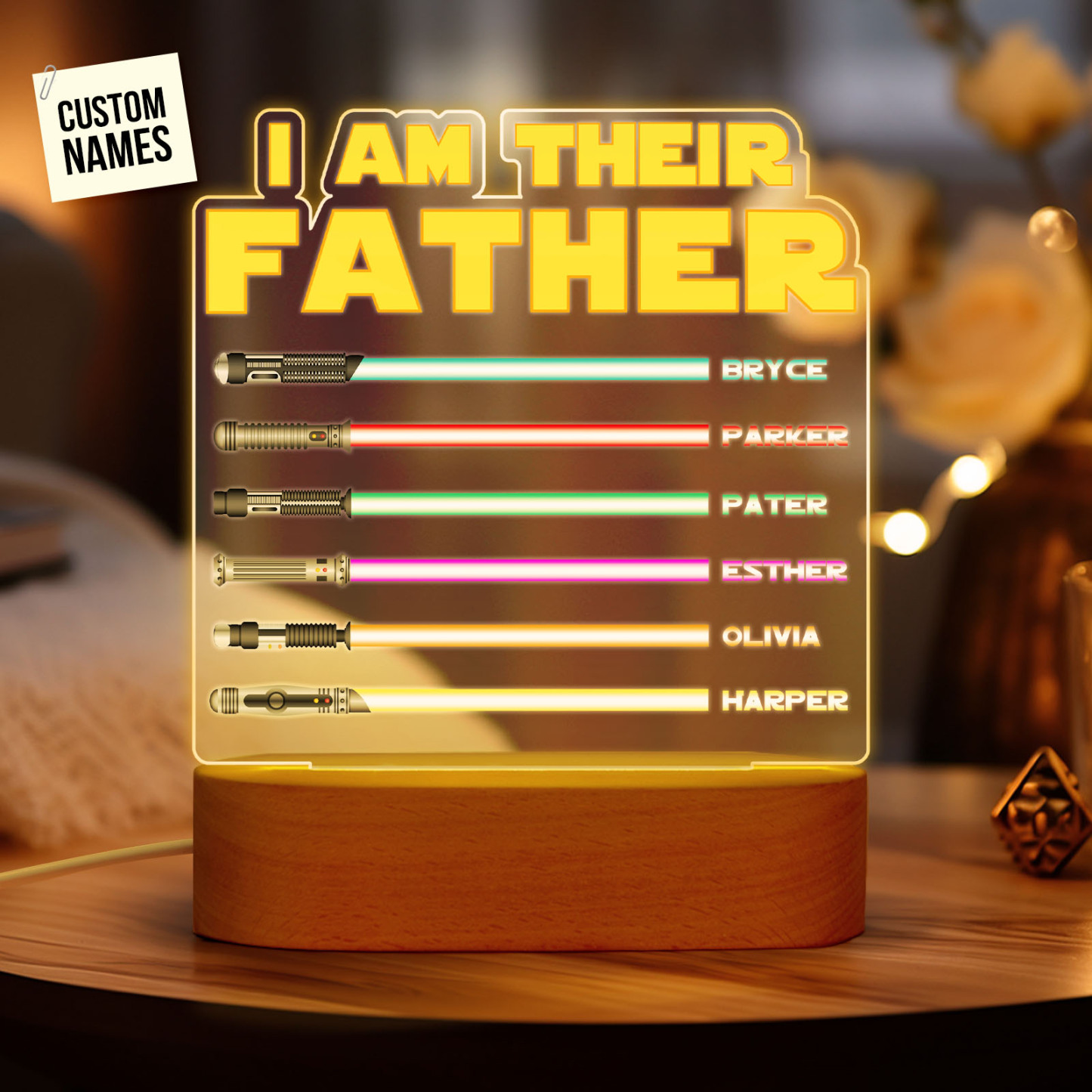 Father's Day Gifts I Am Their Father Personalized Lightsaber Night Light with Kids Names Custom Gifts for Dad - PhotoMoonLamp