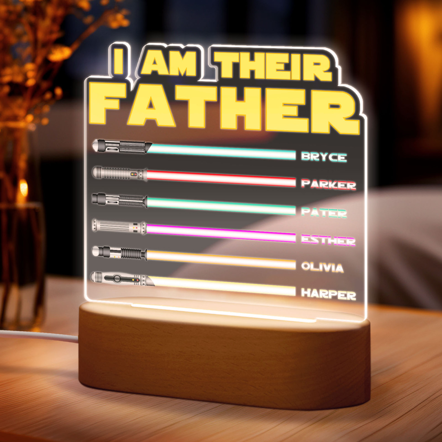 Father's Day Gifts I Am Their Father Personalized Lightsaber Night Light with Kids Names Custom Gifts for Dad - PhotoMoonLamp