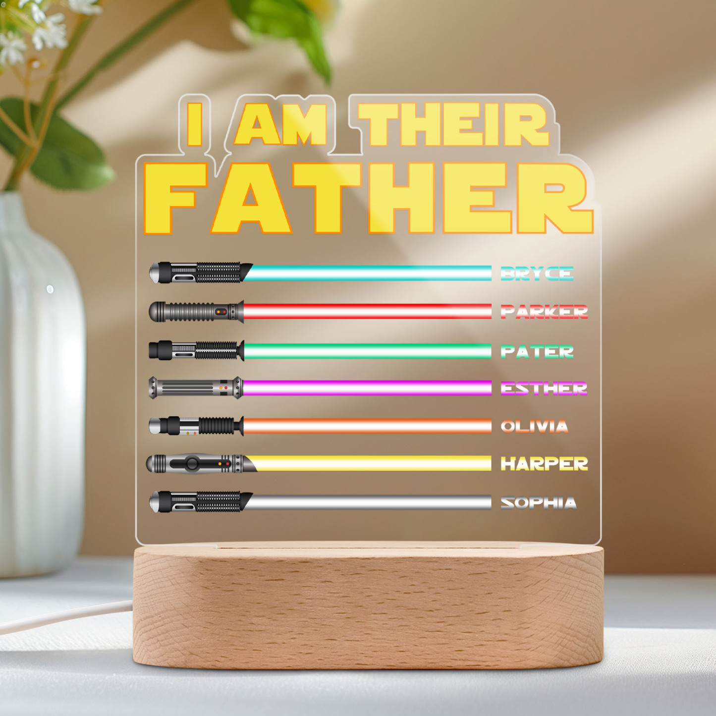 Father's Day Gifts I Am Their Father Personalized Lightsaber Night Light with Kids Names Custom Gifts for Dad - PhotoMoonLamp