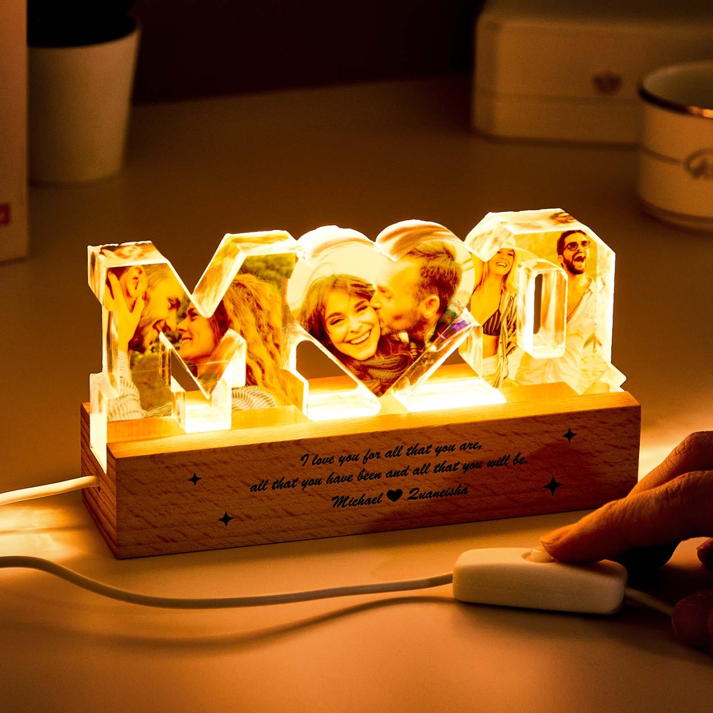 Personalized Couple Photos Collage Night Light Gift for Lover - PhotoMoonLamp