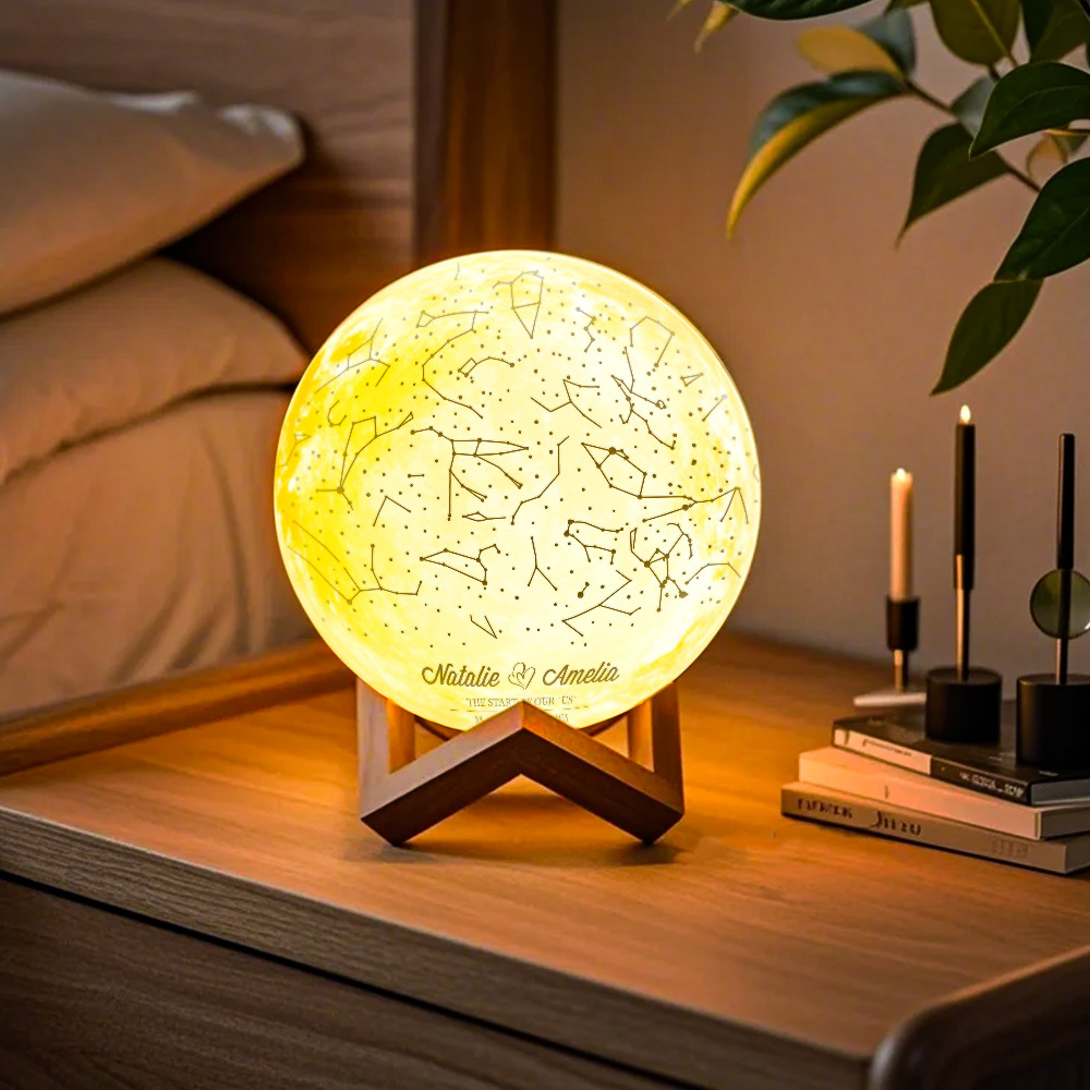 Custom Astrology Creative 3D Print and Engraved Personalized Photo Moon Lamp - Touch Two Colors
