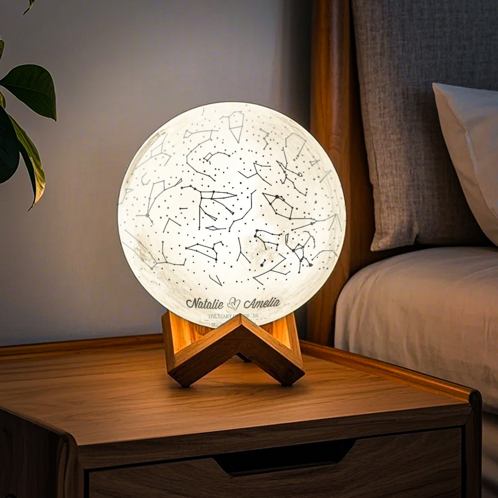 Custom Astrology Creative 3D Print and Engraved Personalized Photo Moon Lamp - Touch Two Colors