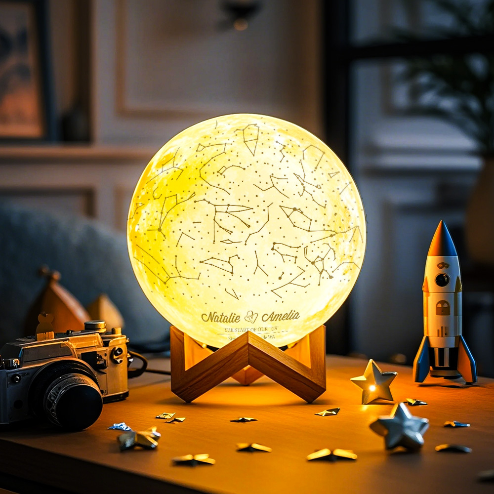 Custom Astrology Creative 3D Print and Engraved Personalized Photo Moon Lamp - Touch Two Colors