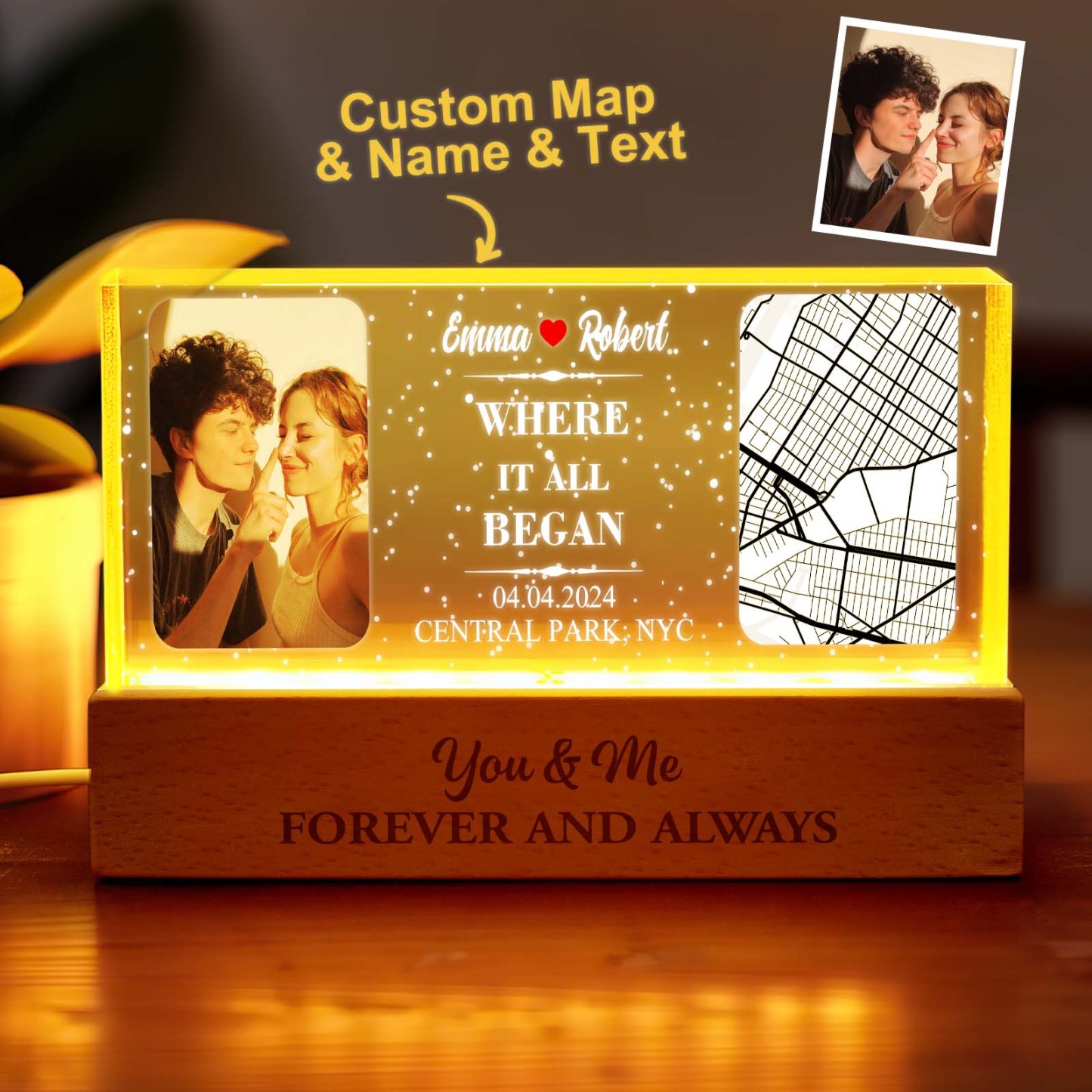Personalized Where It All Began Night Light Custom Photo Light Gift for Lover - PhotoMoonLamp