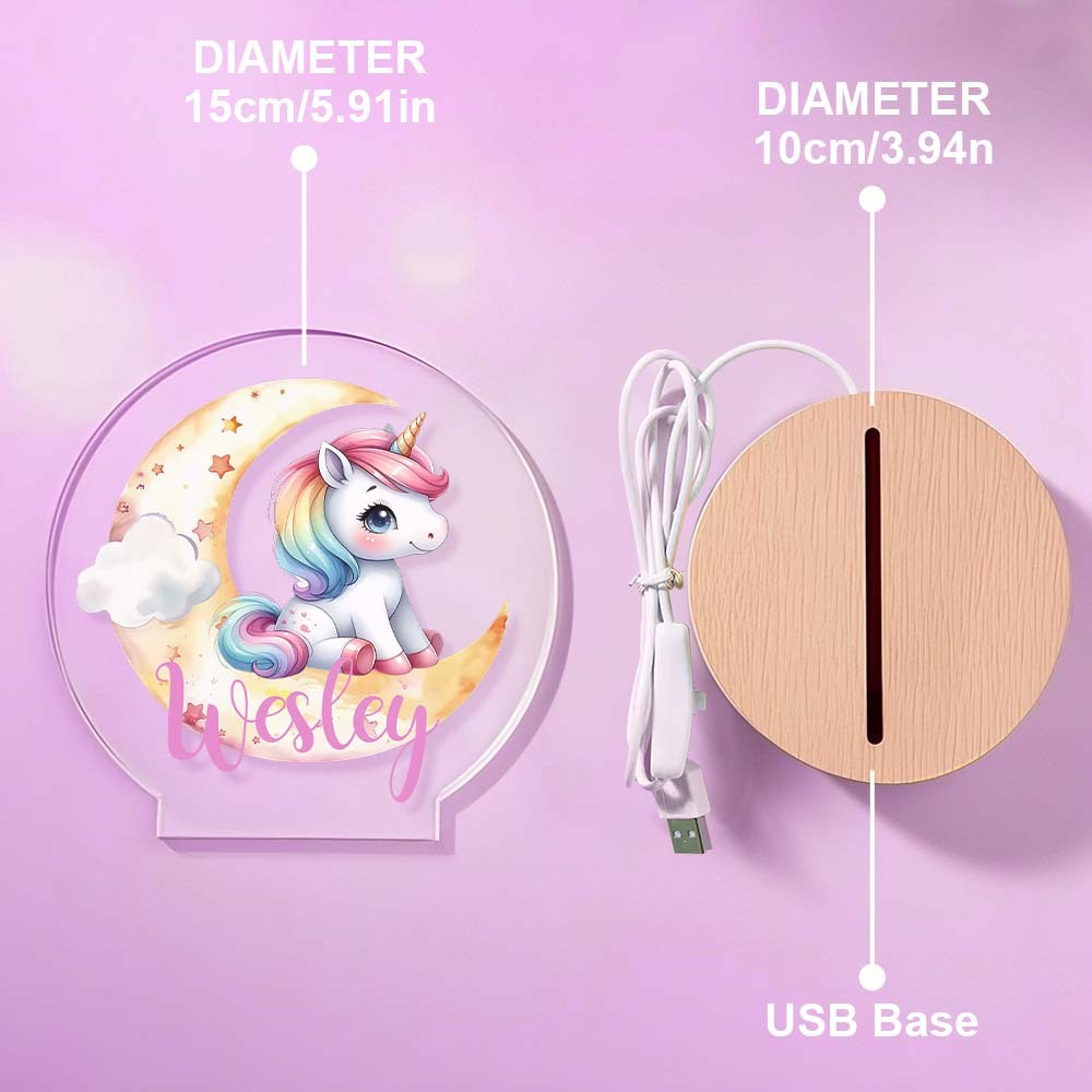 Personalized Unicorn Moon LED Night Light with Name Lamp Decor Birthday Gift for Girls - PhotoMoonLamp