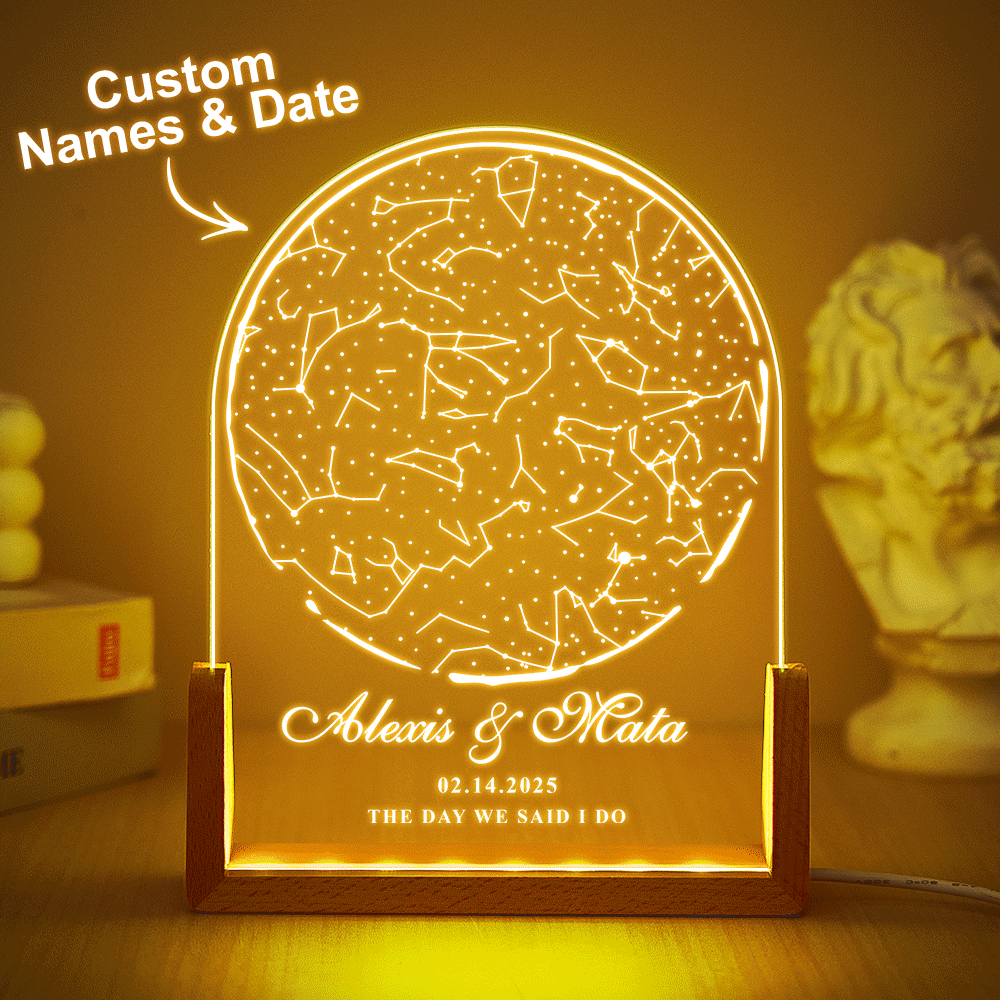 Custom Star Map Night Light By Date Custom Wedding Night Light Anniversary Gift