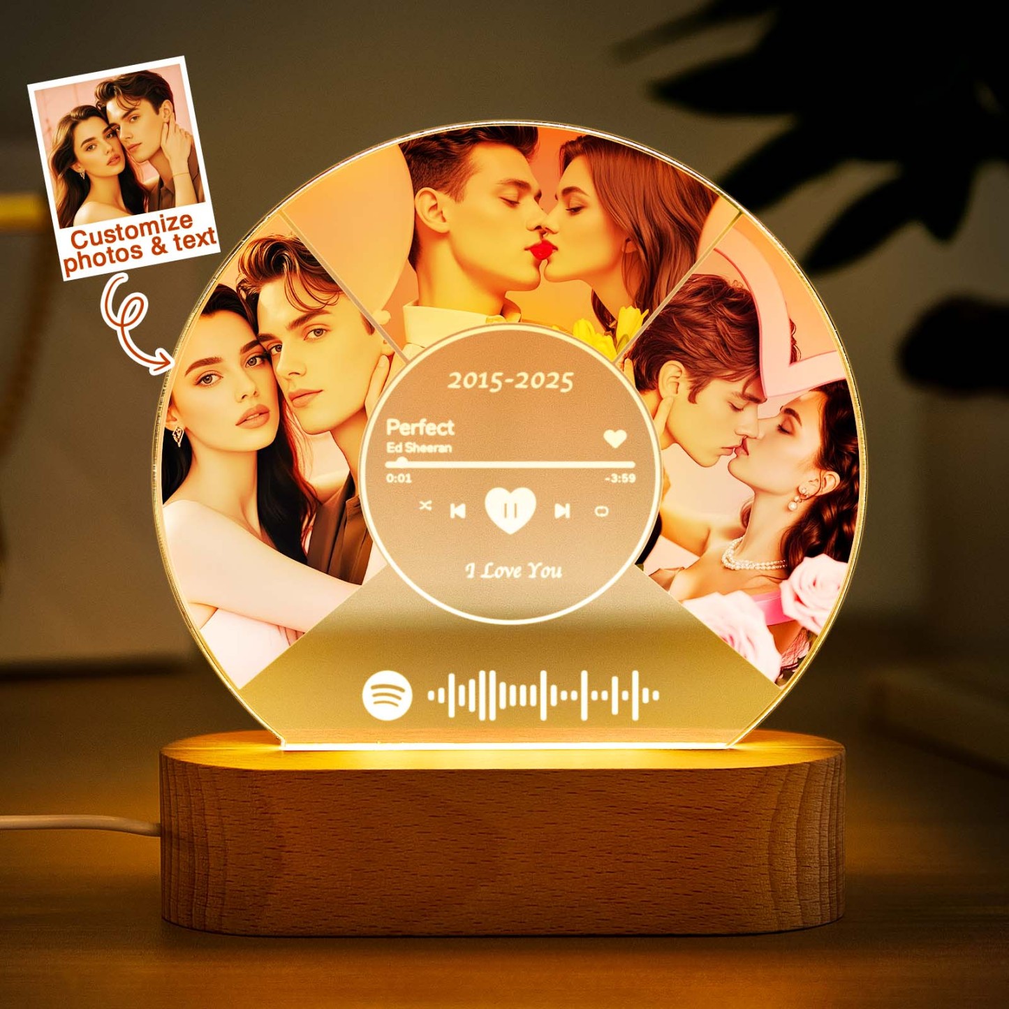 Personalized Photo Night Light Plaque, Custom Music Plaque with Photos, Acrylic Music Plaque, Music Lover Gift, Gift for her