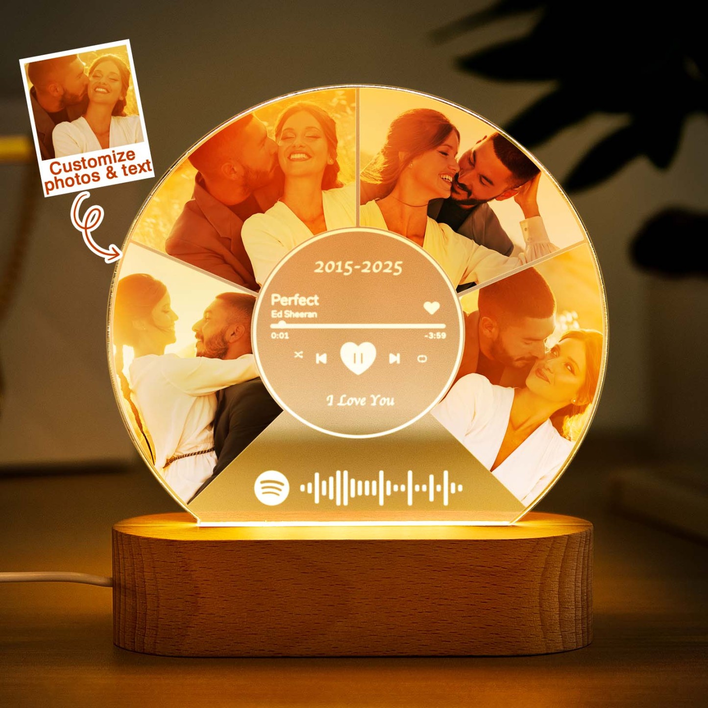 Personalized Photo Night Light Plaque, Custom Music Plaque with Photos, Acrylic Music Plaque, Music Lover Gift, Gift for her