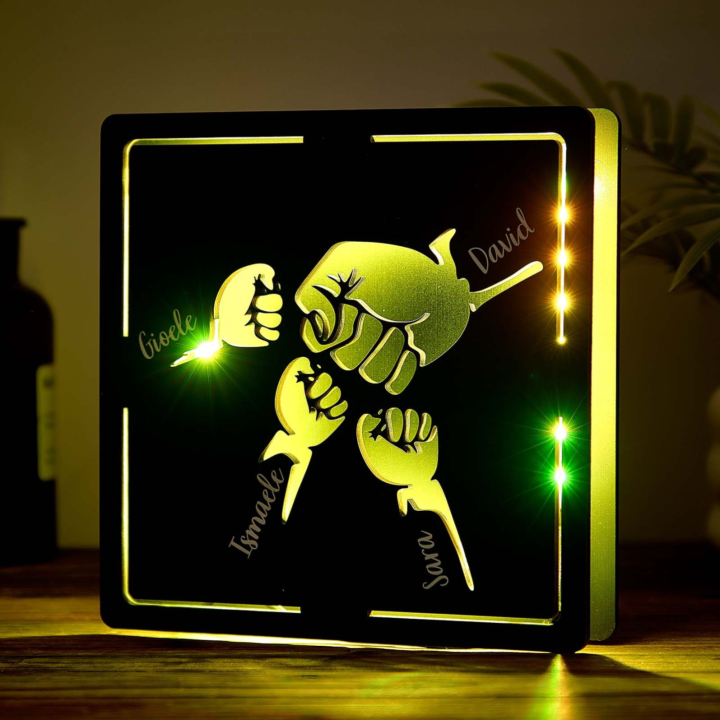 Father's Day Customized Name Night Light Wooden Double Layer Fist Night Light Gift for Dad