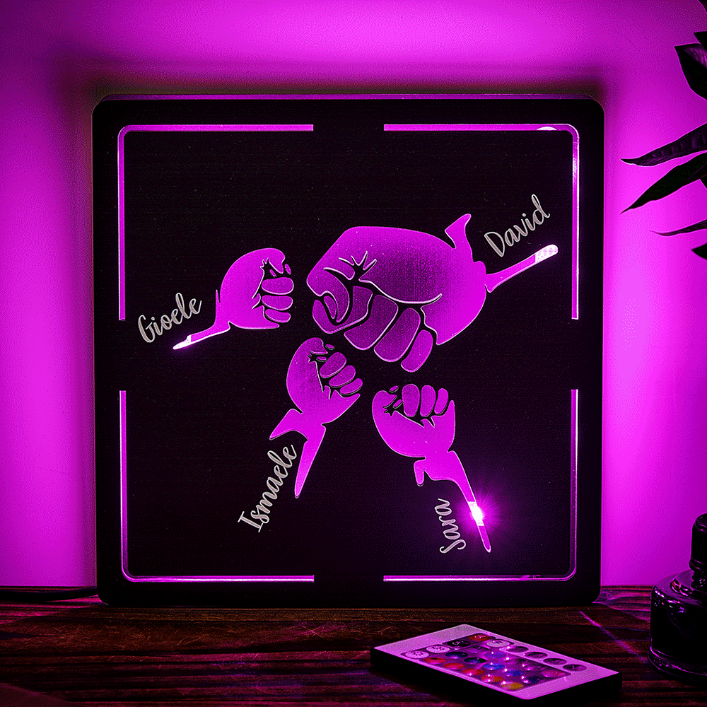 Father's Day Customized Name Night Light Wooden Double Layer Fist Night Light Gift for Dad