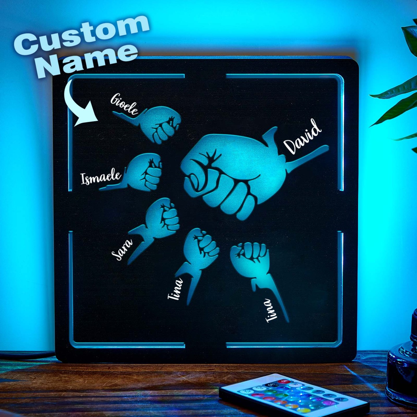 Father's Day Customized Name Night Light Wooden Double Layer Fist Night Light Gift for Dad
