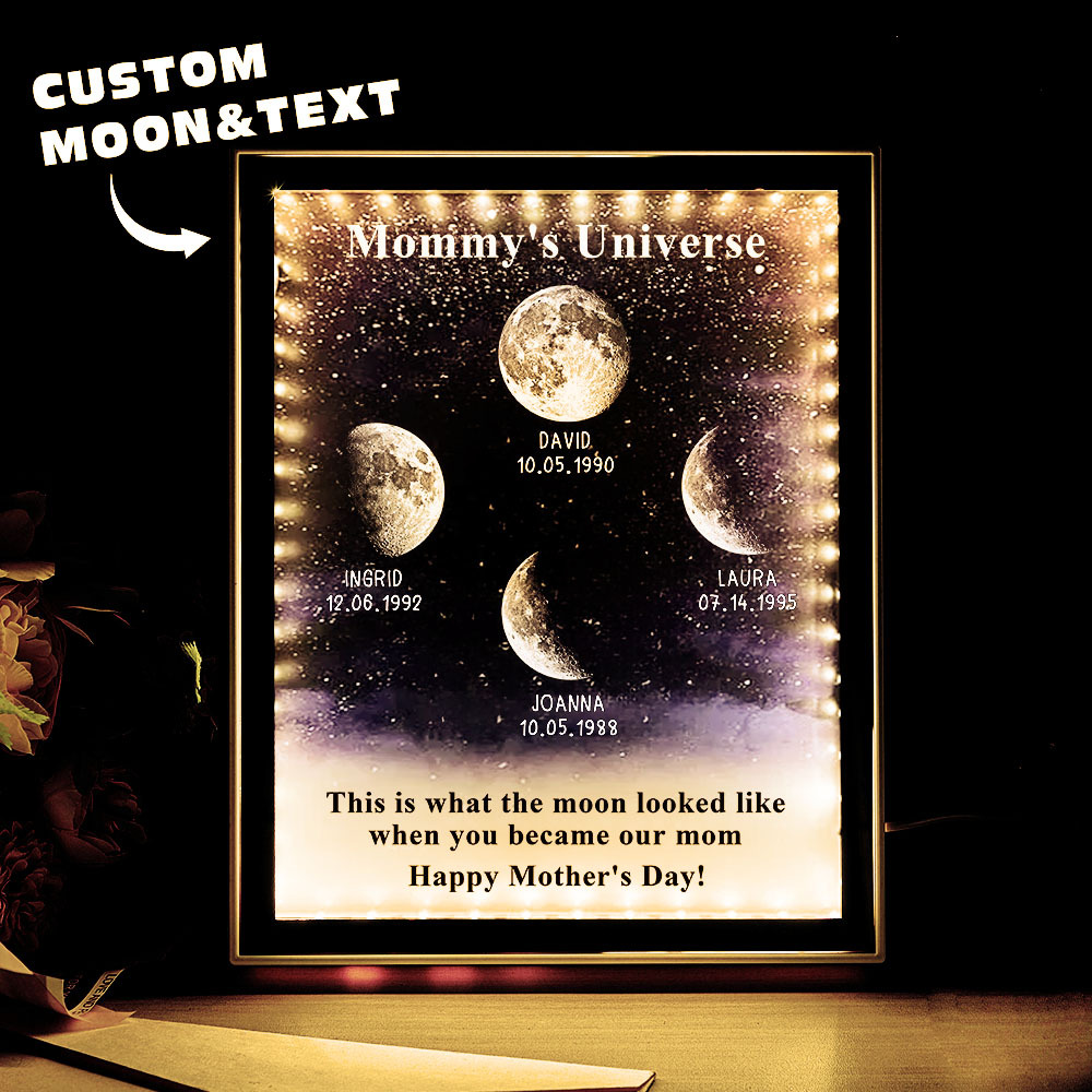 Mommy's Universe - Personalised Customised Starry Moon Phase Mirror Lightboxes
