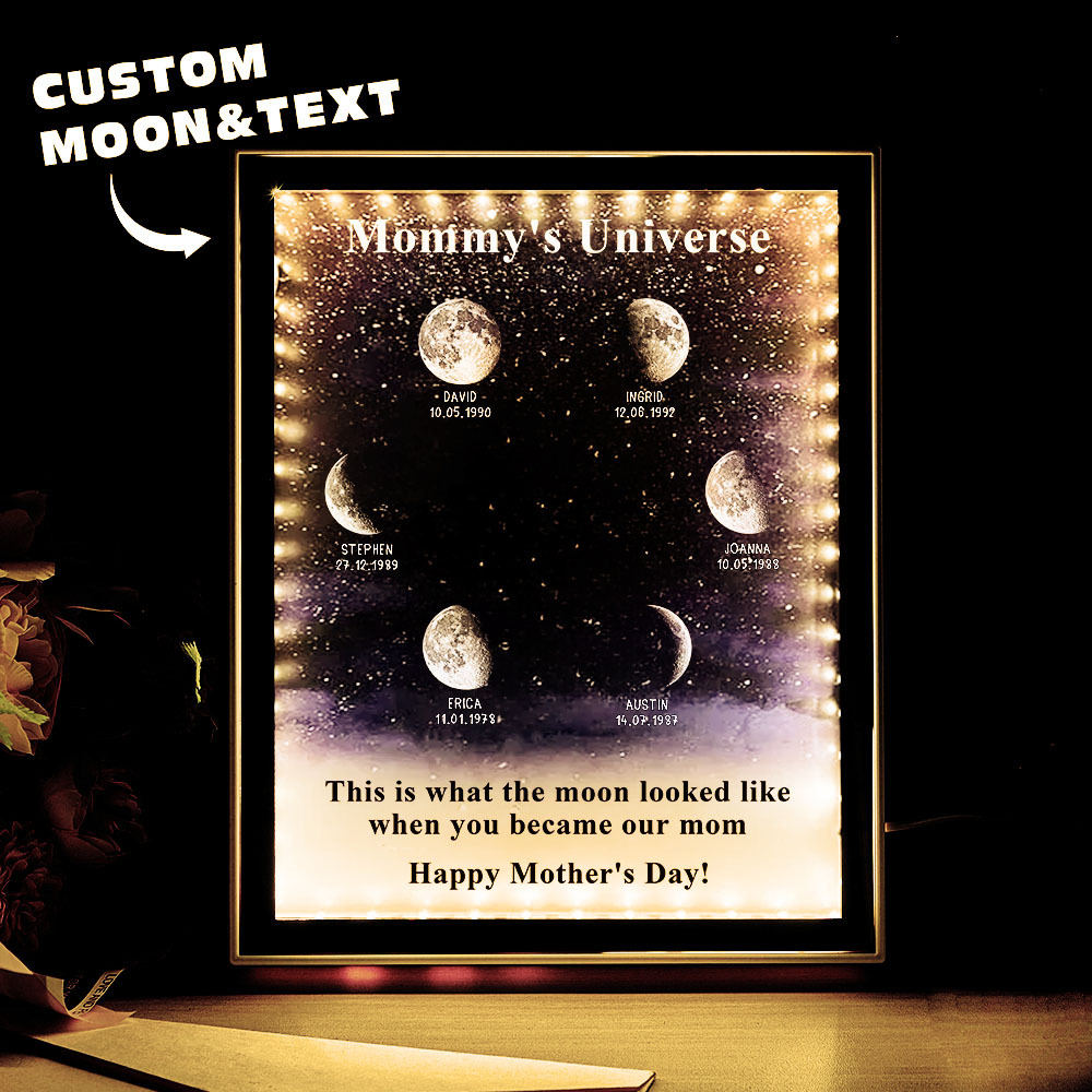 Mommy's Universe - Personalised Customised Starry Moon Phase Mirror Lightboxes