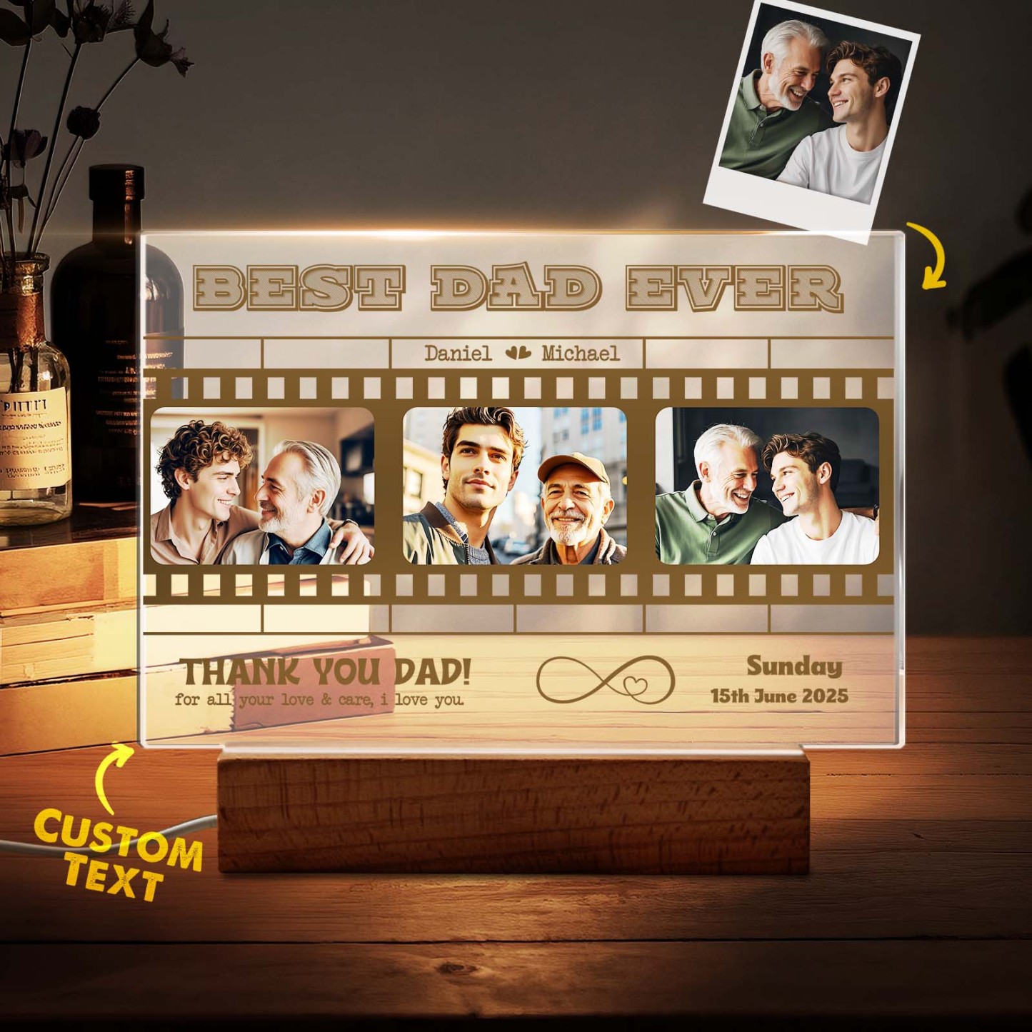 Father's Day Gift Personalized Photos and Text Night Light Best Mom Ever Gift for DAD Custom Present