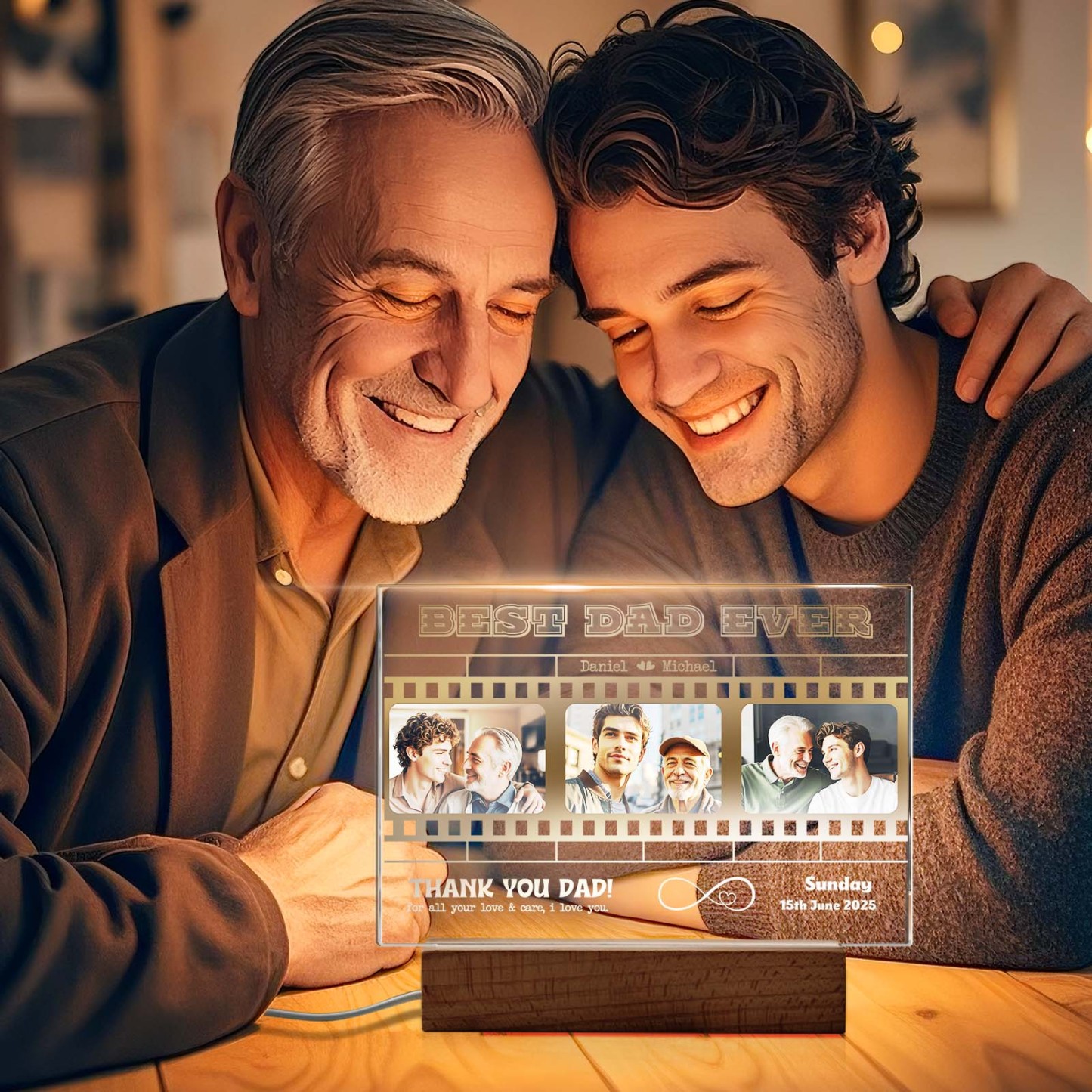 Father's Day Gift Personalized Photos and Text Night Light Best Mom Ever Gift for DAD Custom Present