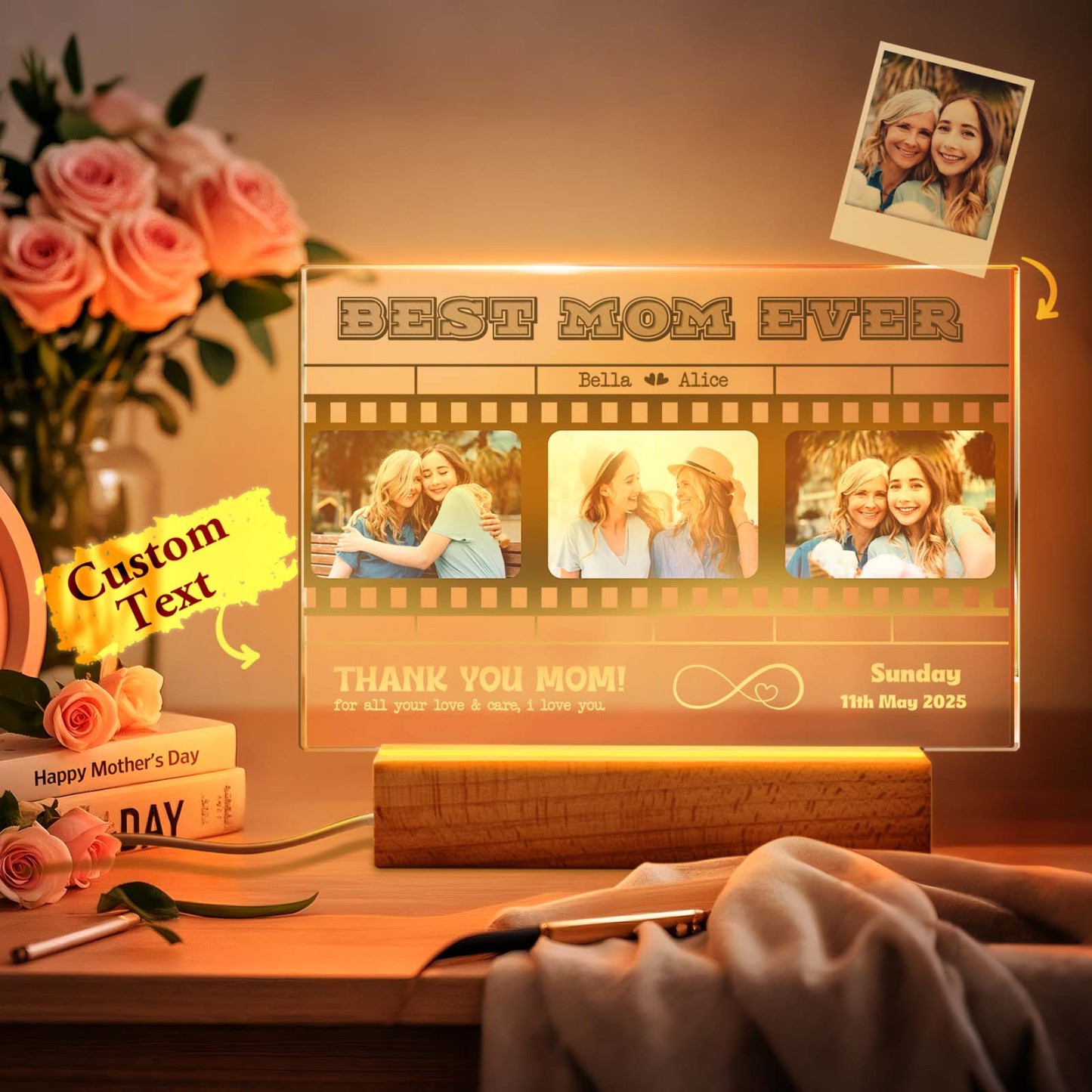 Mother's Day Gift Personalized Photos and Text Night Light Best Mom Ever Gift for Mom Custom Present