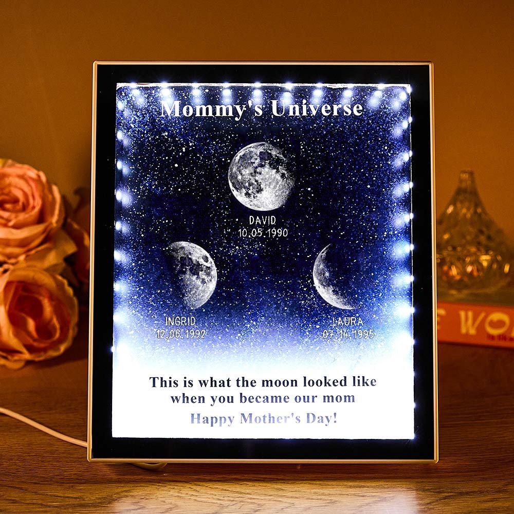 Mommy's Universe - Personalised Customised Starry Moon Phase Mirror Lightboxes