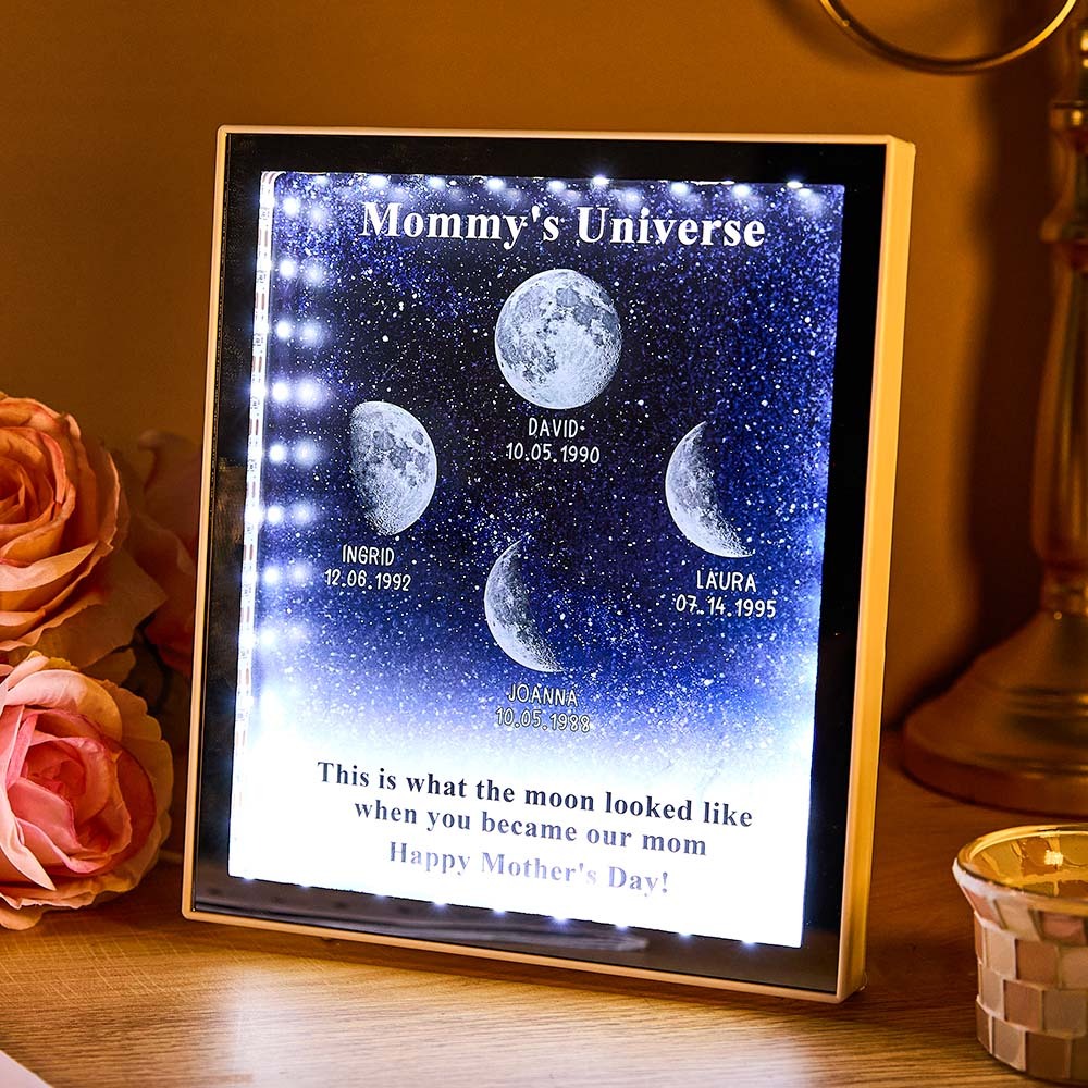 Mommy's Universe - Personalised Customised Starry Moon Phase Mirror Lightboxes