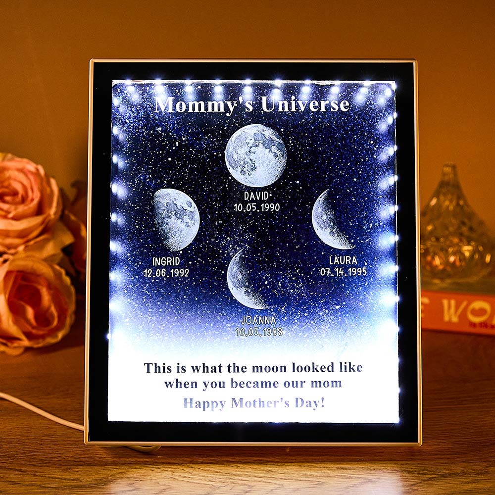 Mommy's Universe - Personalised Customised Starry Moon Phase Mirror Lightboxes