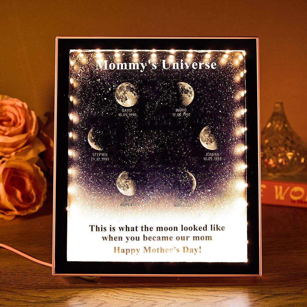 Mommy's Universe - Personalised Customised Starry Moon Phase Mirror Lightboxes