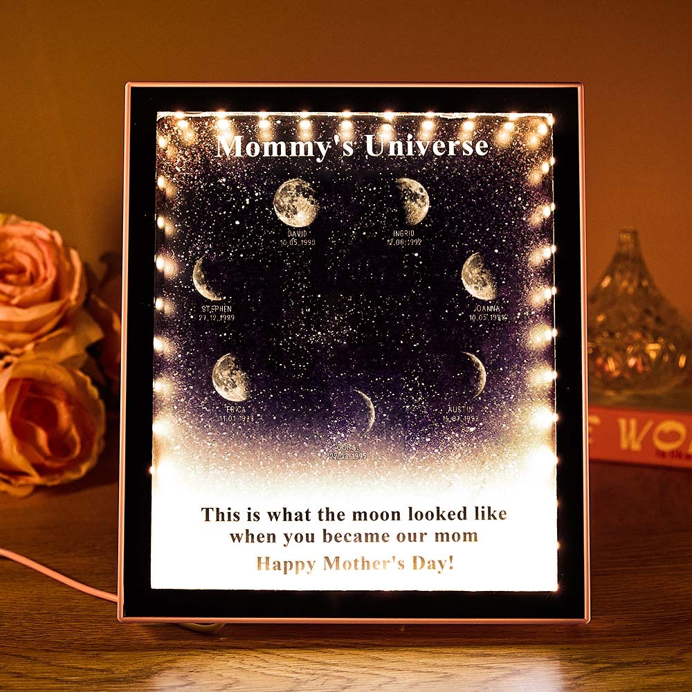 Mommy's Universe - Personalised Customised Starry Moon Phase Mirror Lightboxes