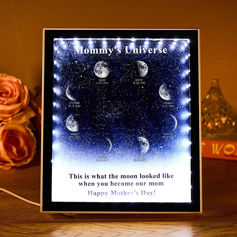 Mommy's Universe - Personalised Customised Starry Moon Phase Mirror Lightboxes