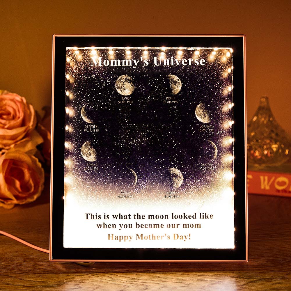 Mommy's Universe - Personalised Customised Starry Moon Phase Mirror Lightboxes