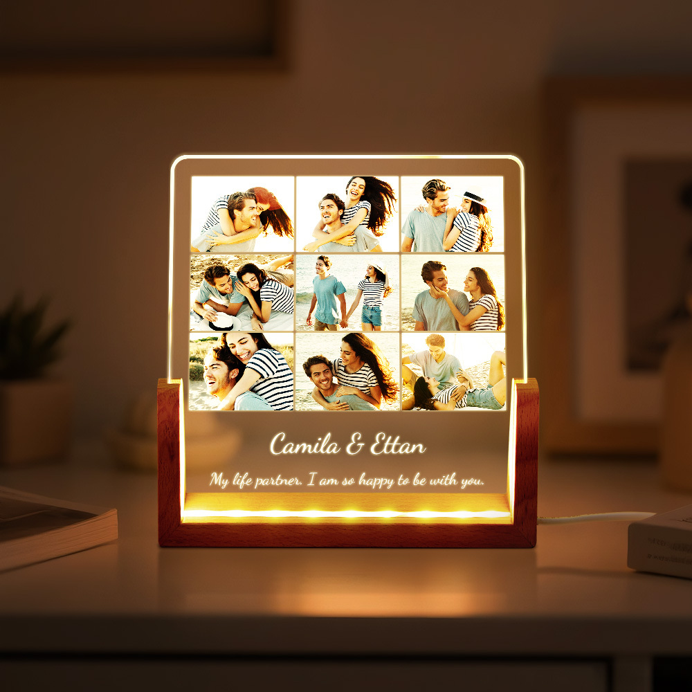 Custom Photos Night Light Anniversary Honeymoon Photos Night Light Personalized Desktop Light Gift for Couples