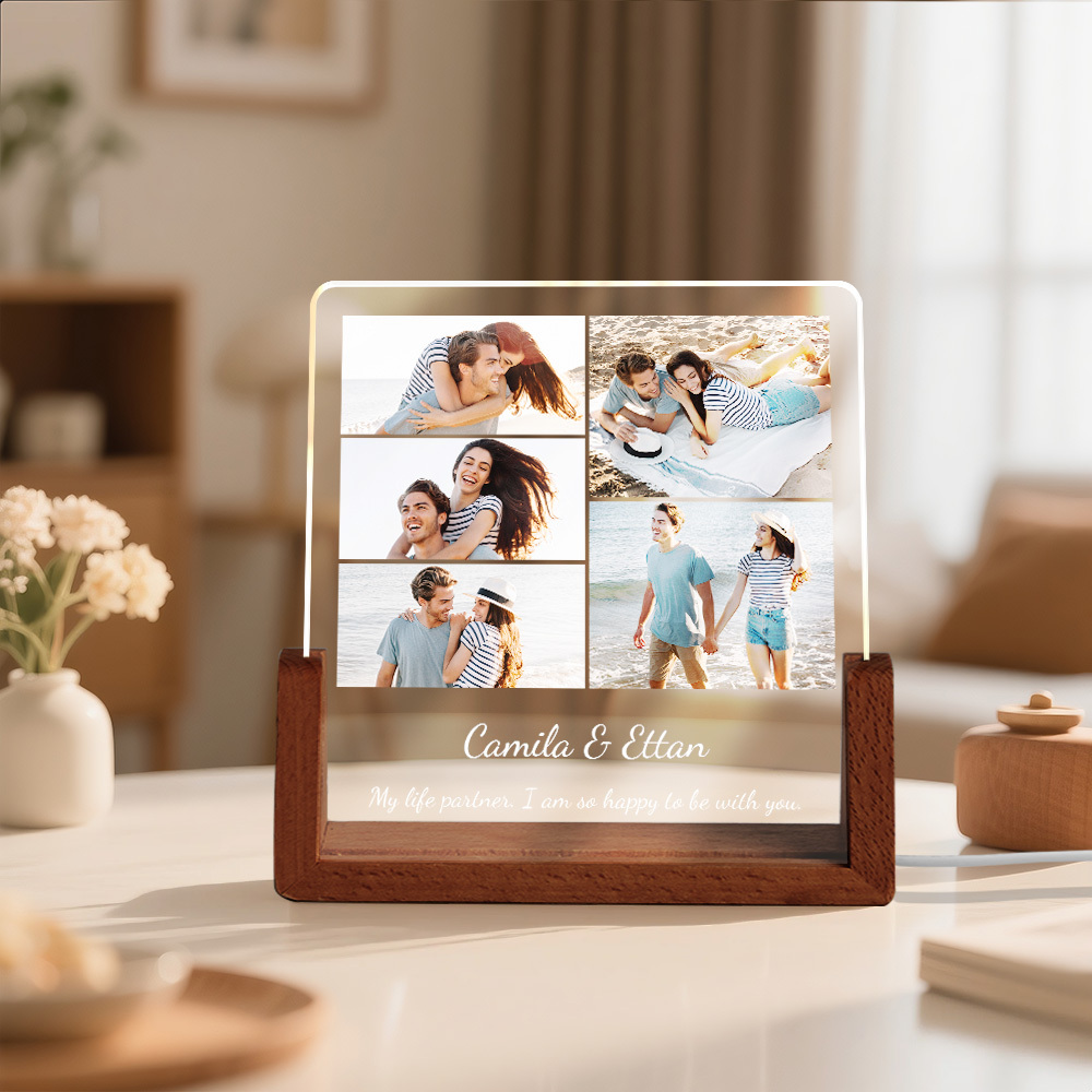 Custom Photos Night Light Anniversary Honeymoon Photos Night Light Personalized Desktop Light Gift for Couples