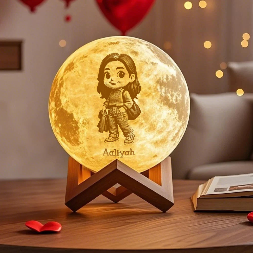 Custom 3D Photo Moon Lamp & With Your Text- Touch 3 Colour Anime Effect - PhotoMoonLamp