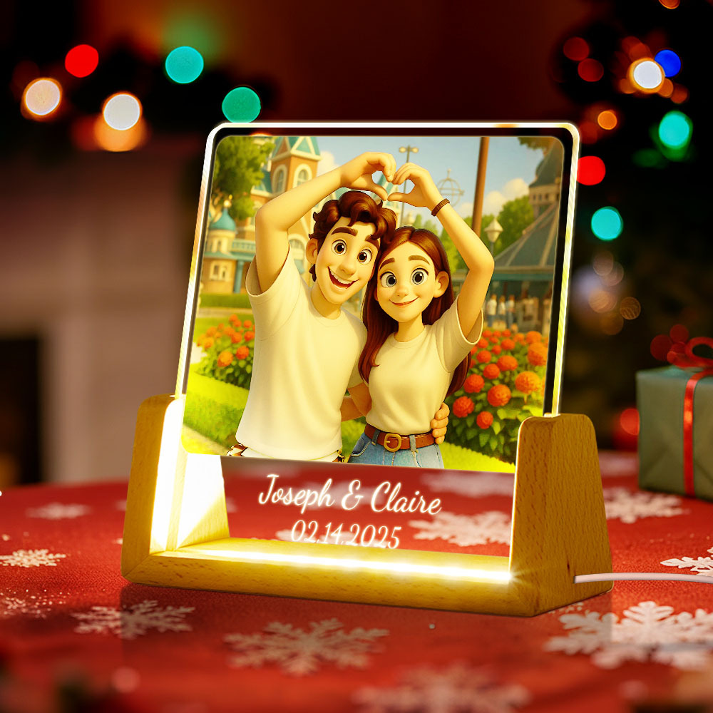 Christmas Gift Custom Photo LED Acrylic Night Light Custom with Cartoon Style Photos and Text Night Light Memory Gift for Couples
