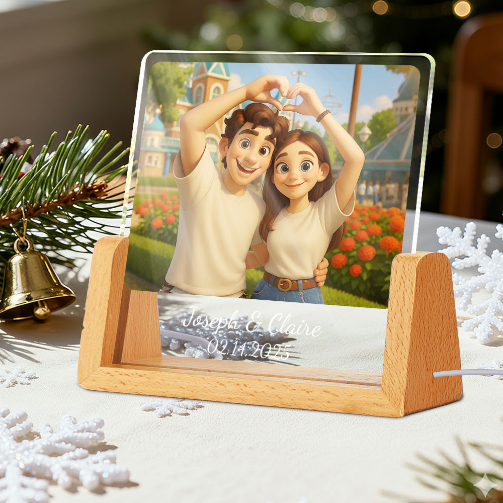 Christmas Gift Custom Photo LED Acrylic Night Light Custom with Cartoon Style Photos and Text Night Light Memory Gift for Couples
