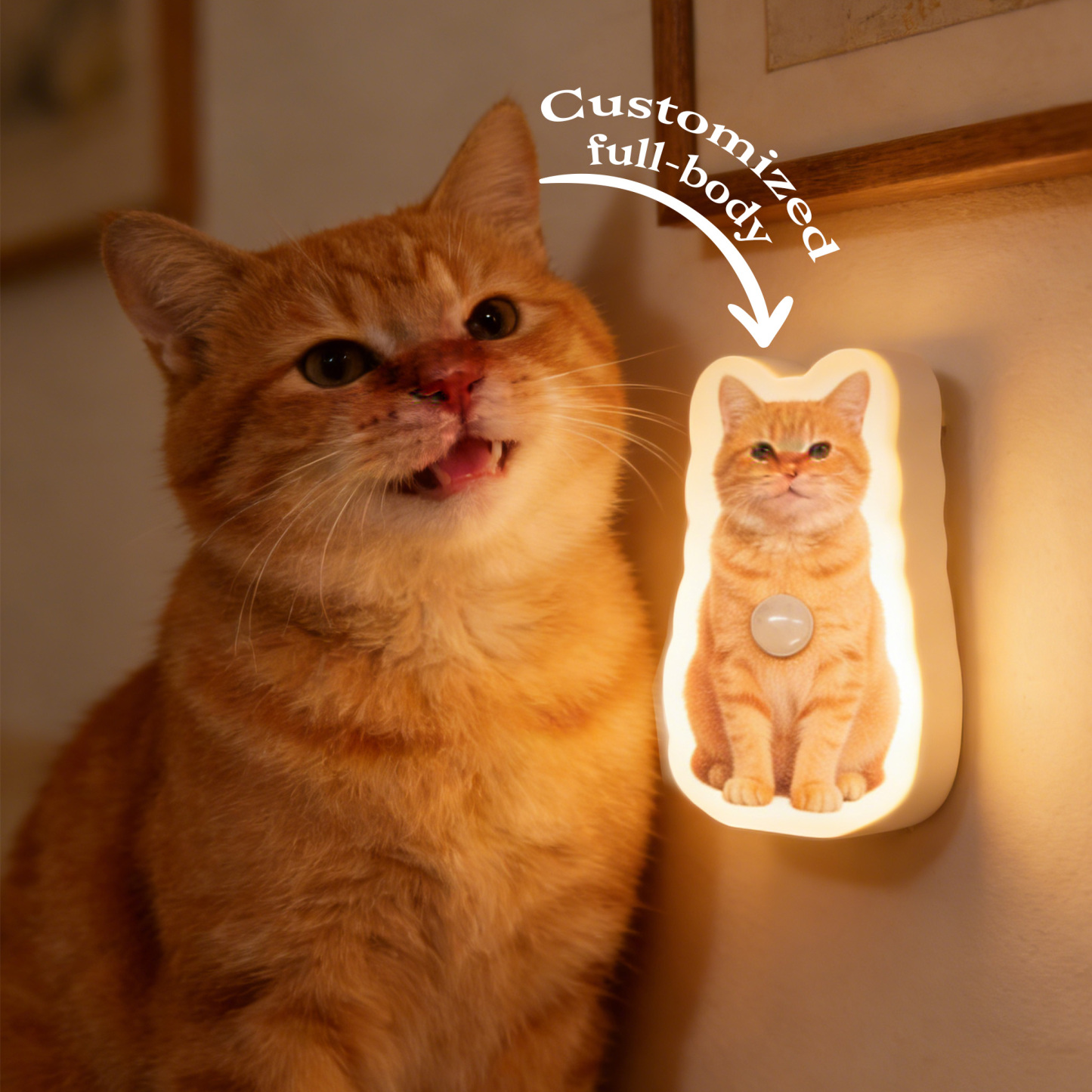 Personalized Cat & Dog Motion Sensor Wall Lamp Custom Pet Photo Night Light for Pet Lover