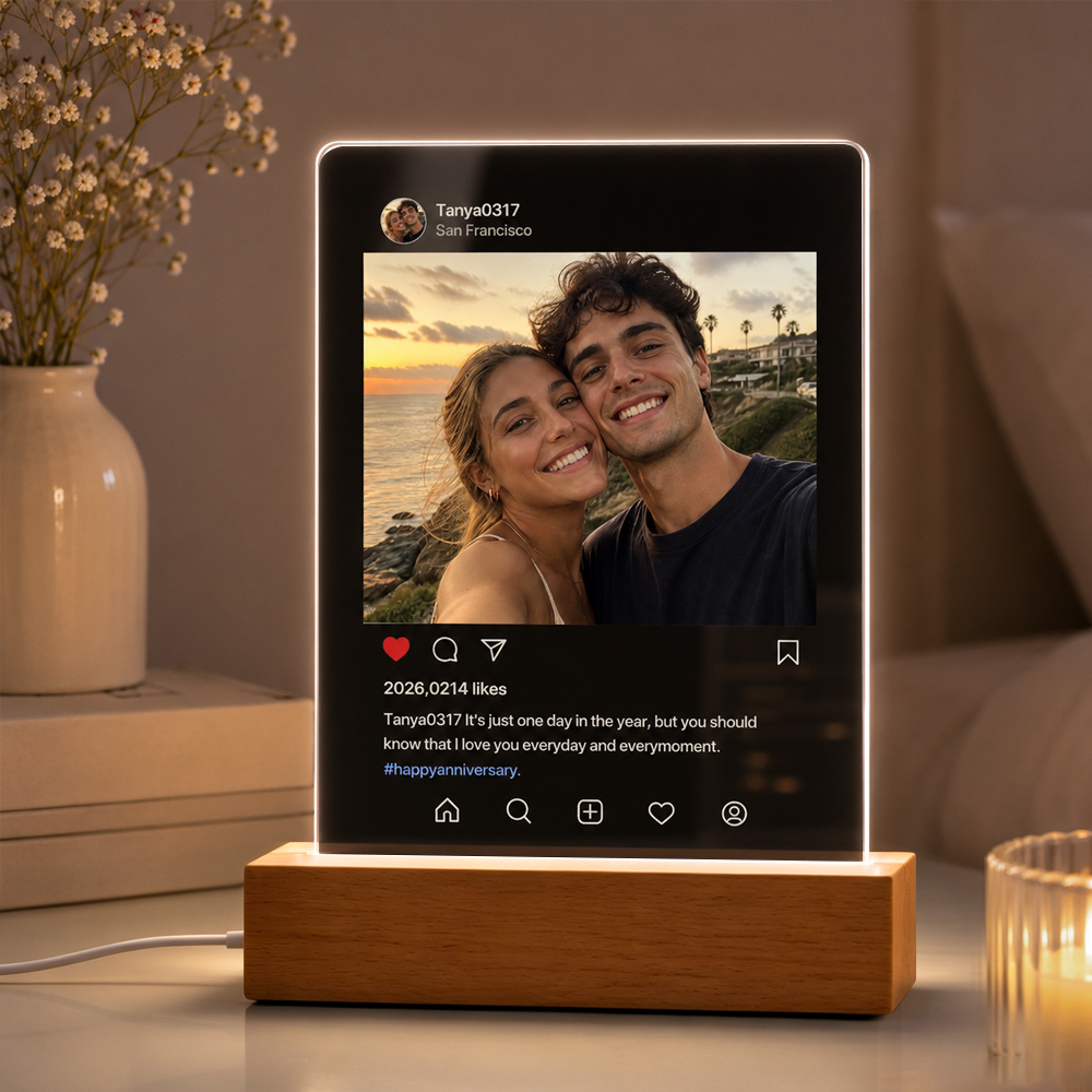 Personalized Photo Night Light – Custom Acrylic LED Lamp with Photo & Text, Anniversary Gift for Couples, Valentine's Day Gift, Wedding & Relationship Keepsake
