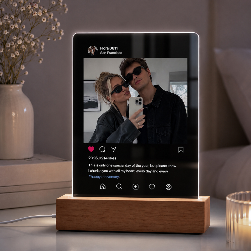 Personalized Photo Night Light – Custom Acrylic LED Lamp with Photo & Text, Anniversary Gift for Couples, Valentine's Day Gift, Wedding & Relationship Keepsake