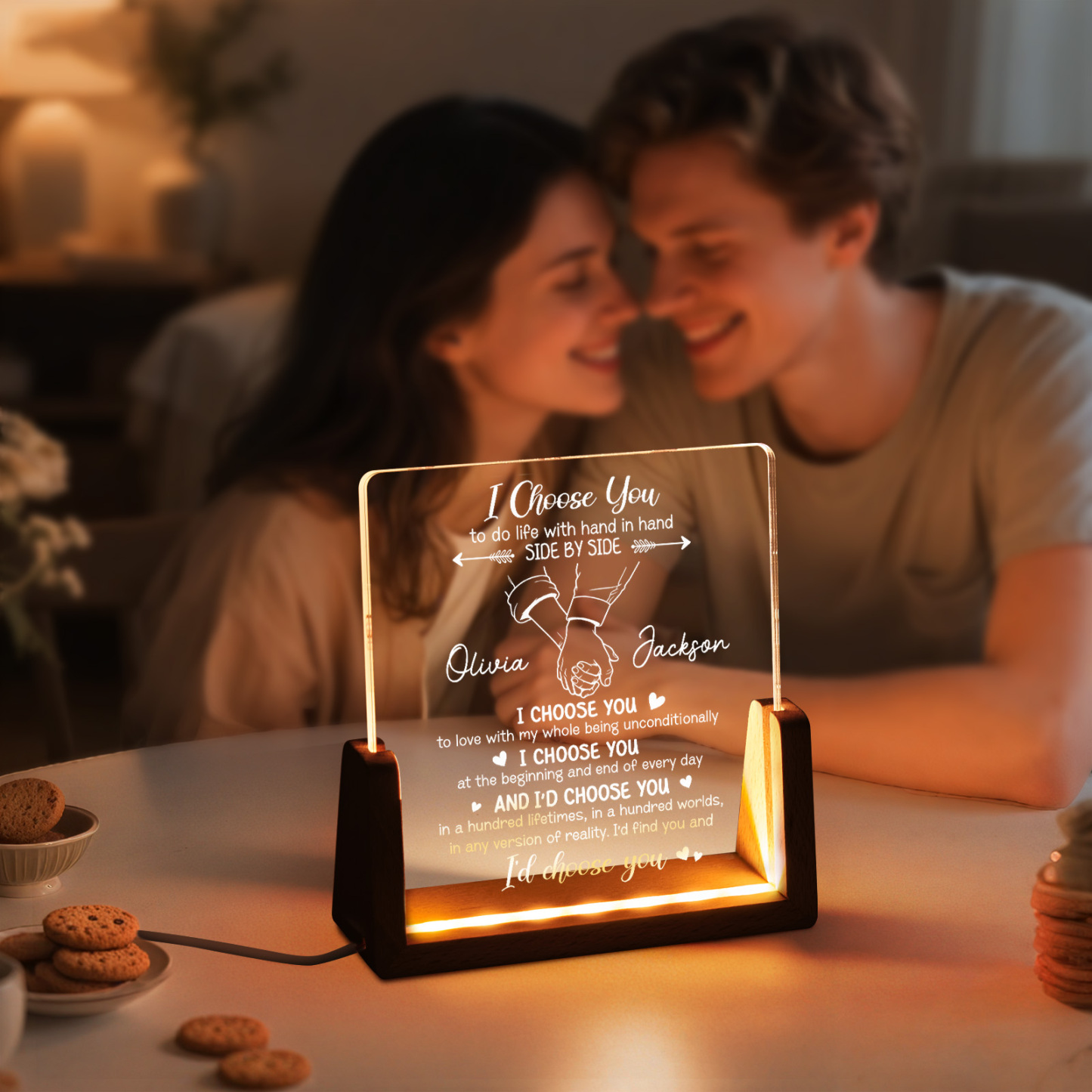 I Choose You Personalized Night Light, Custom Photo Acrylic LED Lamp, Romantic Couple Gift for Anniversary, Birthday & Valentine's Day