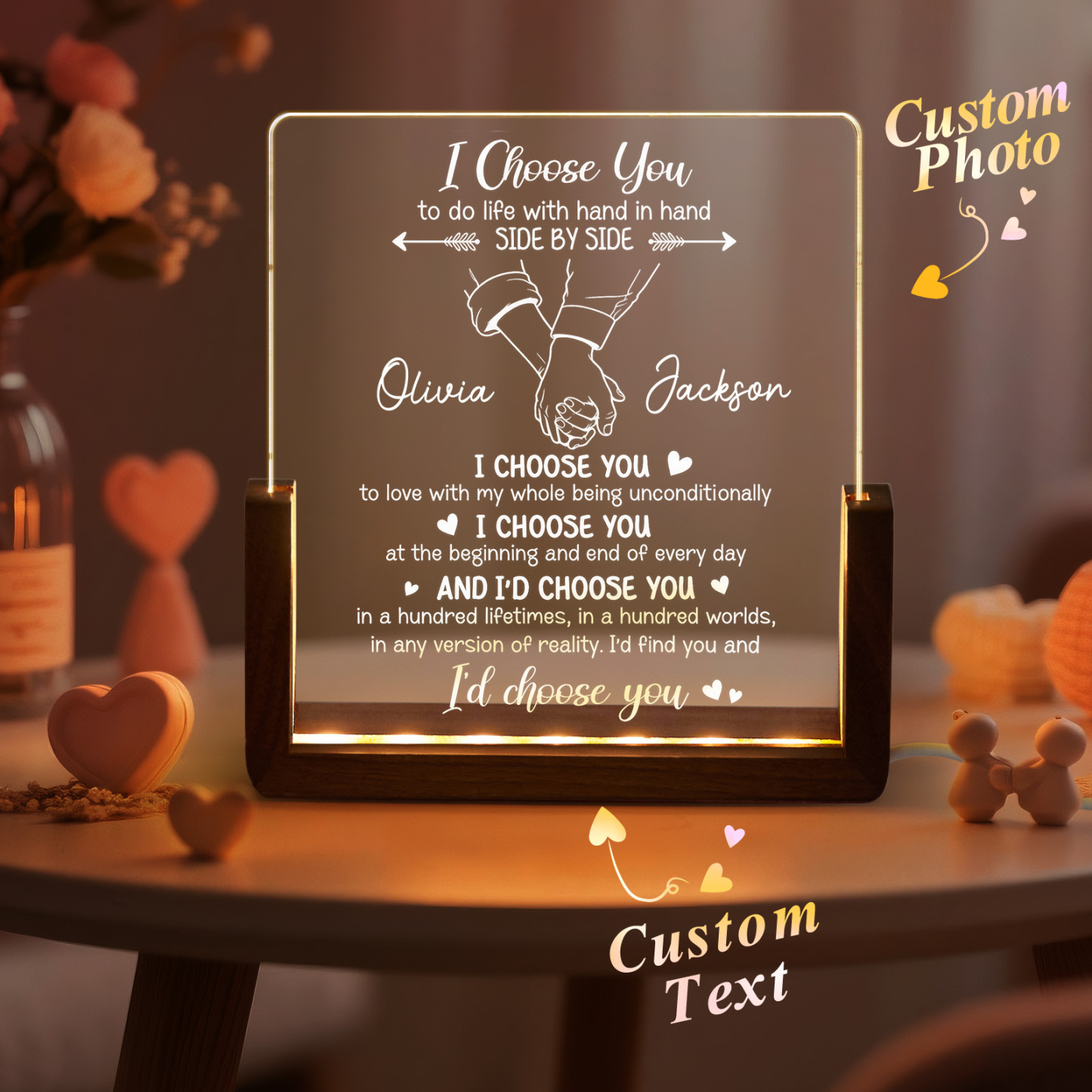 I Choose You Personalized Night Light, Custom Photo Acrylic LED Lamp, Romantic Couple Gift for Anniversary, Birthday & Valentine's Day