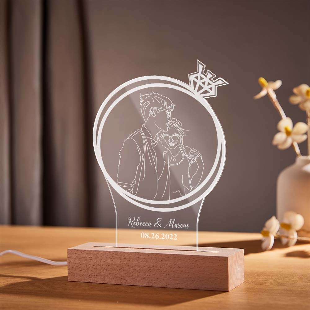 Personalized Double Circle Photo Diamond Night Light Custom Engraved 3D Lamp 7 Colors Acrylic Night Light Romantic Gifts - photomoonlamp