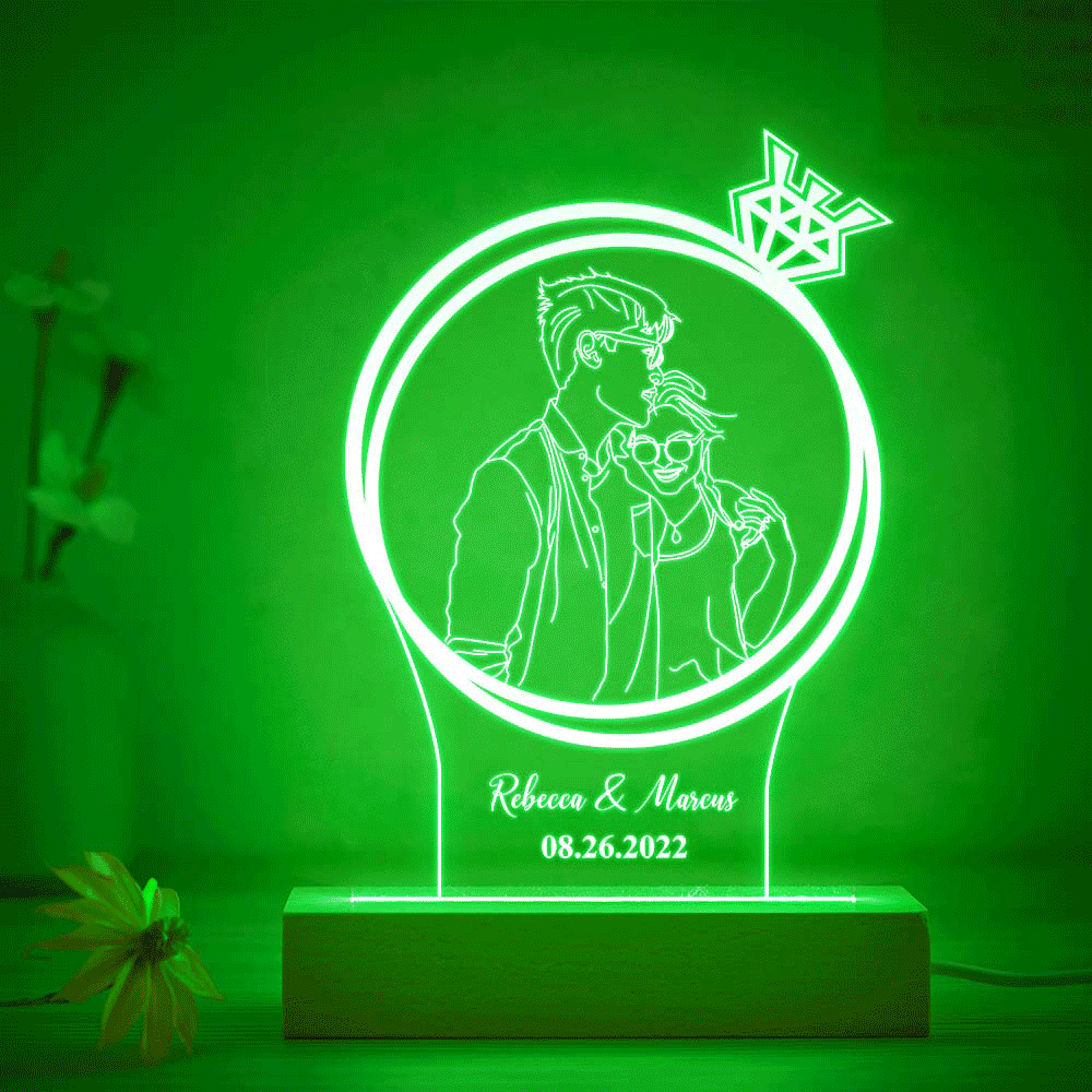 Personalized Double Circle Photo Diamond Night Light Custom Engraved 3D Lamp 7 Colors Acrylic Night Light Romantic Gifts - photomoonlamp