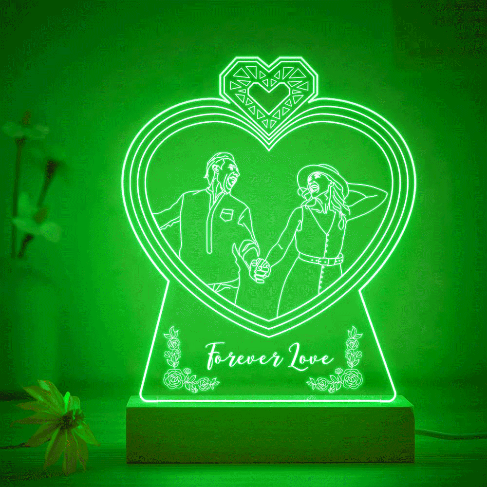 Personalized Double Heart Shaped Photo Night Light Custom Engraved 3D Lamp 7 Colors Acrylic Night Light Gifts for Lovers - photomoonlamp